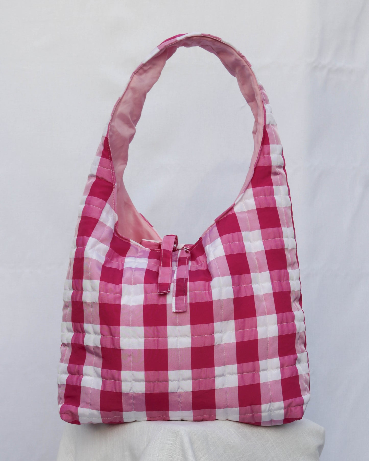 Sonia bag in pink gingham taffeta - Large