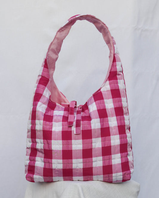 Sonia bag in pink gingham taffeta - Large