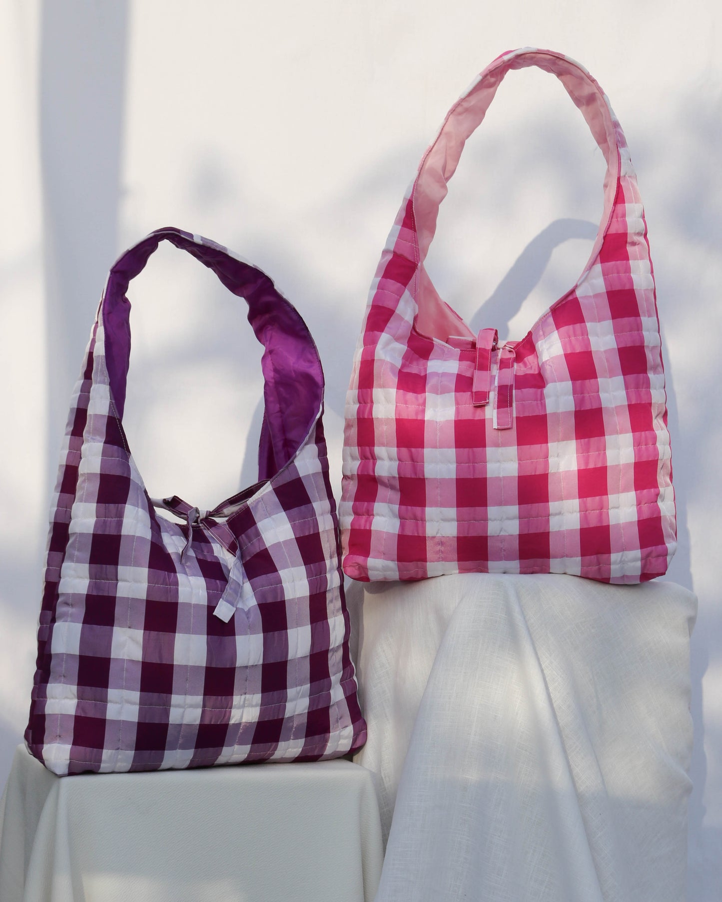 Sonia bag in pink gingham taffeta - Large