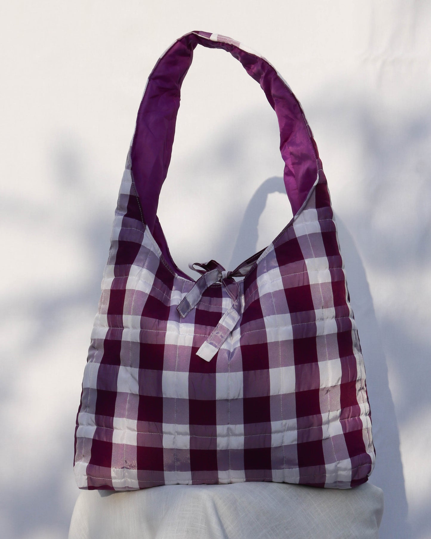 Sonia bag in purple gingham taffeta - Large