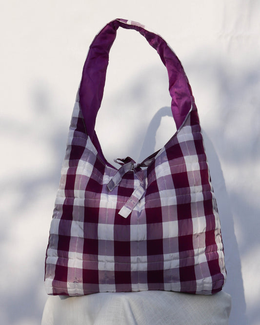 Sonia bag in purple gingham taffeta - Large