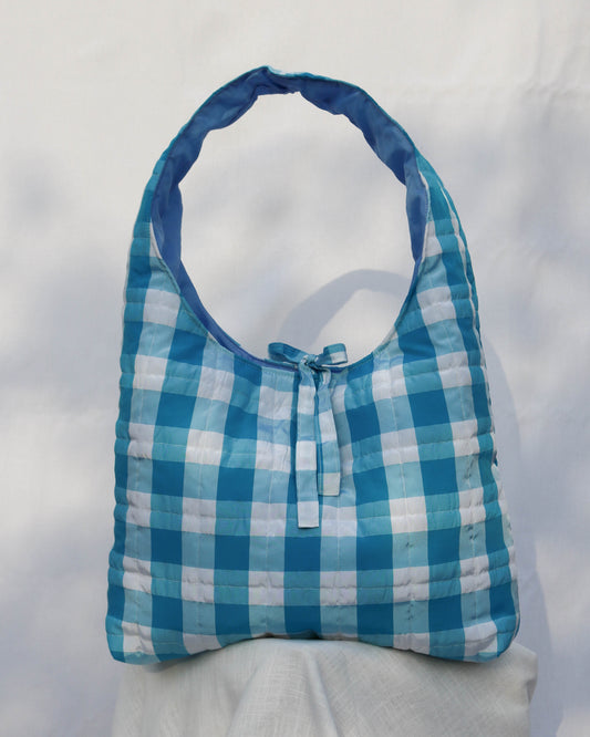 Sonia bag in blue gingham taffeta - Large