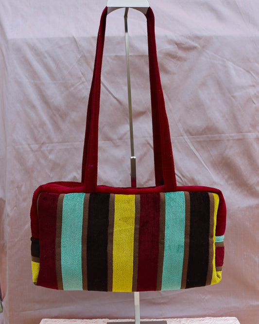 Stripe velvet quilted bowler bag